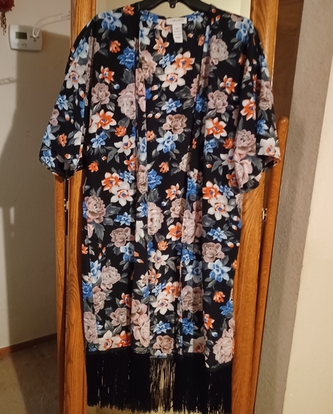 Carmen Marc Valvo Floral Open Front Duster • Robe • Cover Up • M/L - Picture 2 of 11